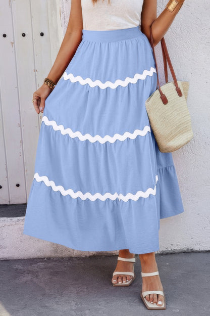 Waves Print Pleated Elastic Waist Band Skirt - All Season Fashion