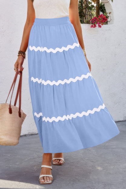 Waves Print Pleated Elastic Waist Band Skirt - All Season Fashion