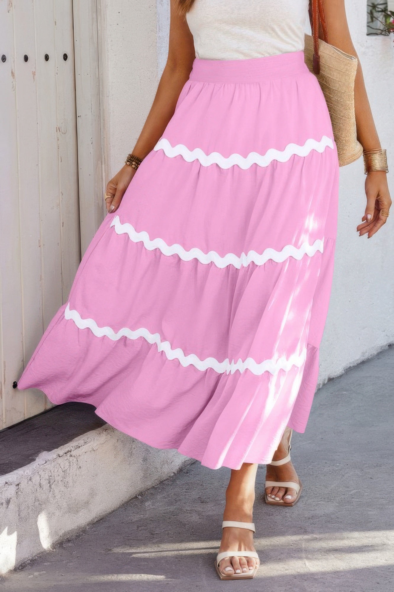 Waves Print Pleated Elastic Waist Band Skirt - All Season Fashion