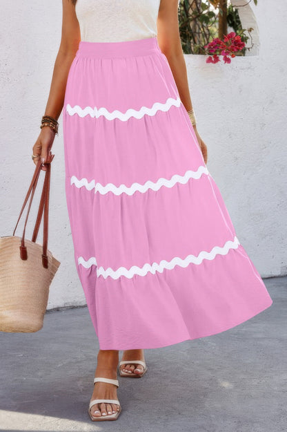 Waves Print Pleated Elastic Waist Band Skirt - All Season Fashion
