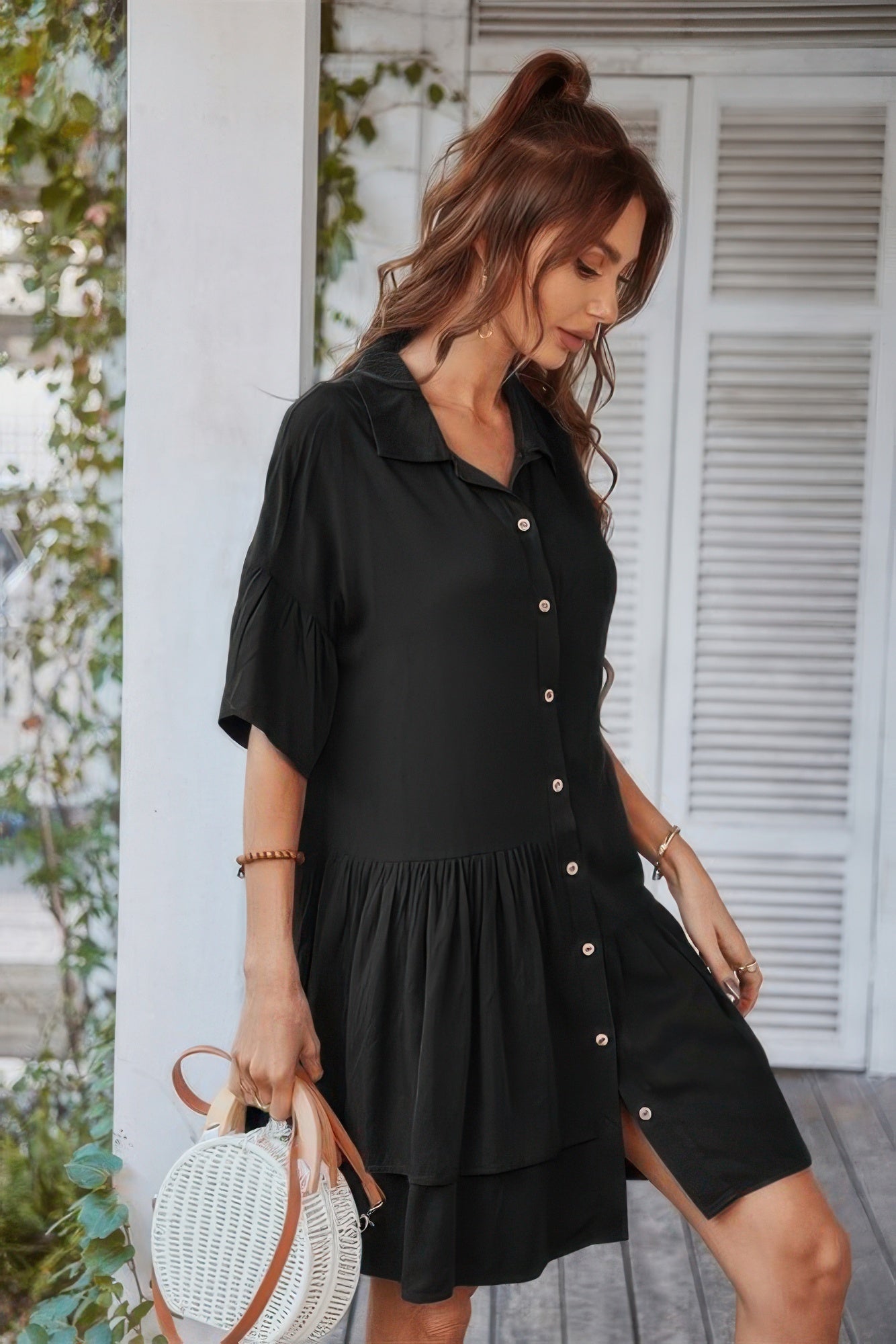 V Neck Solid Tunic Dress - All Season Fashion