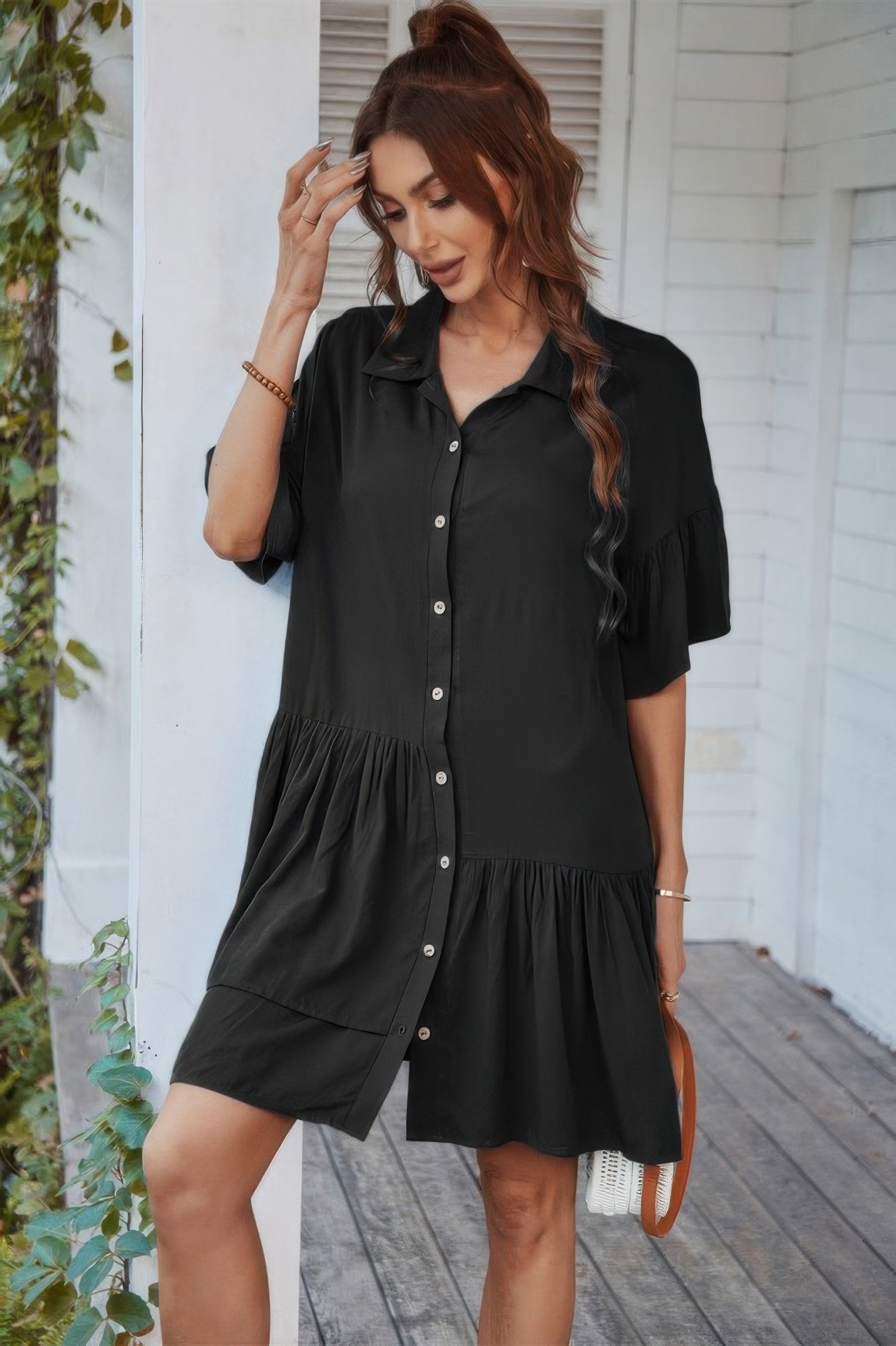 V Neck Solid Tunic Dress - All Season Fashion