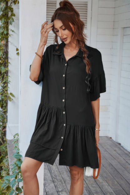 V Neck Solid Tunic Dress - All Season Fashion