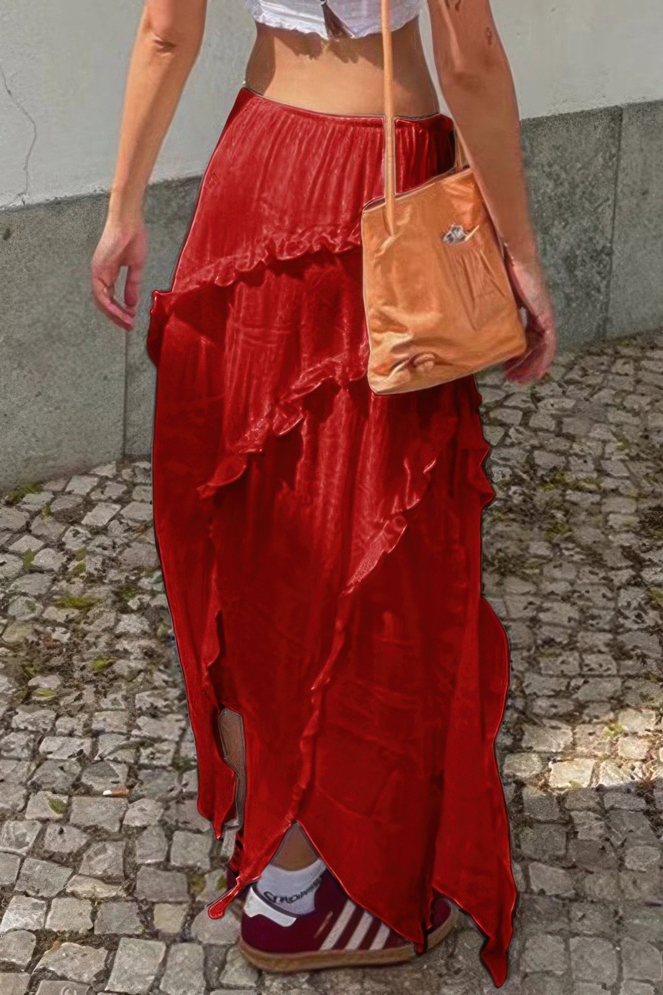 Solid Ruffle Drawstring Waist Asymmetry Hem Skirt - All Season Fashion