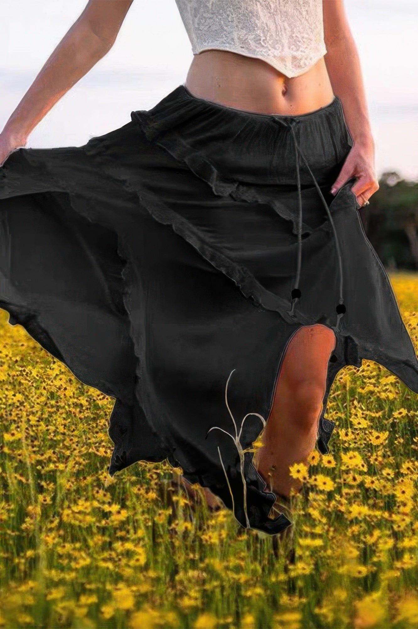 Solid Ruffle Drawstring Waist Asymmetry Hem Skirt - All Season Fashion