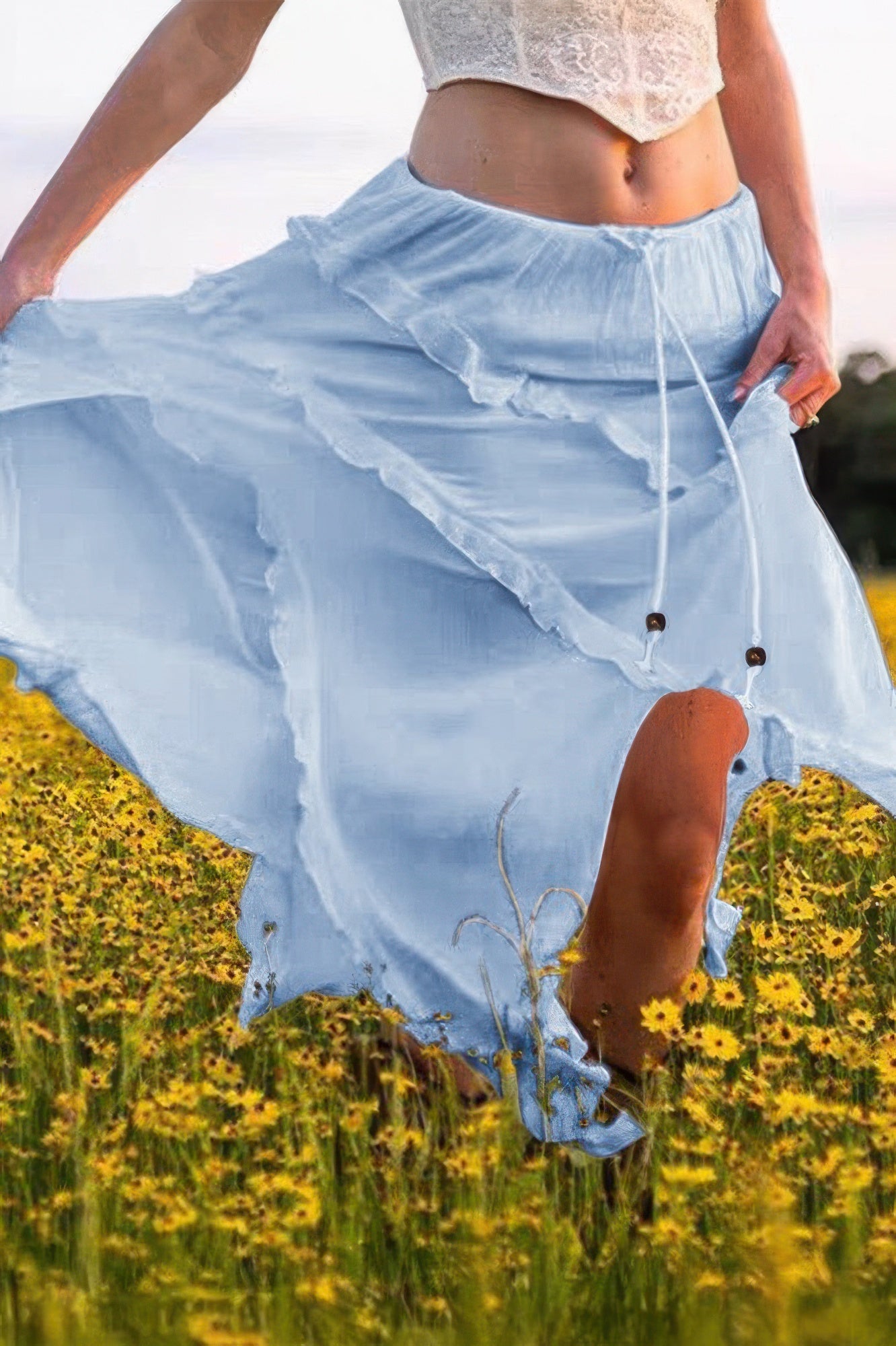 Solid Ruffle Drawstring Waist Asymmetry Hem Skirt - All Season Fashion