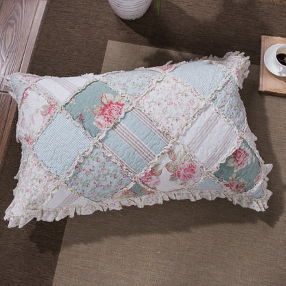 DaDa Bedding Hint of Mint Floral Pastel Cotton Patchwork Ruffle Bedspread Set (JHW-3036)