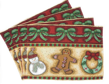 DaDa Bedding Set of 8 Pieces Gingerbread Sweets Holiday Table Tapestry - 4 Placemats, 2 Table Runners, 2 Throw Pillow Covers (12917)