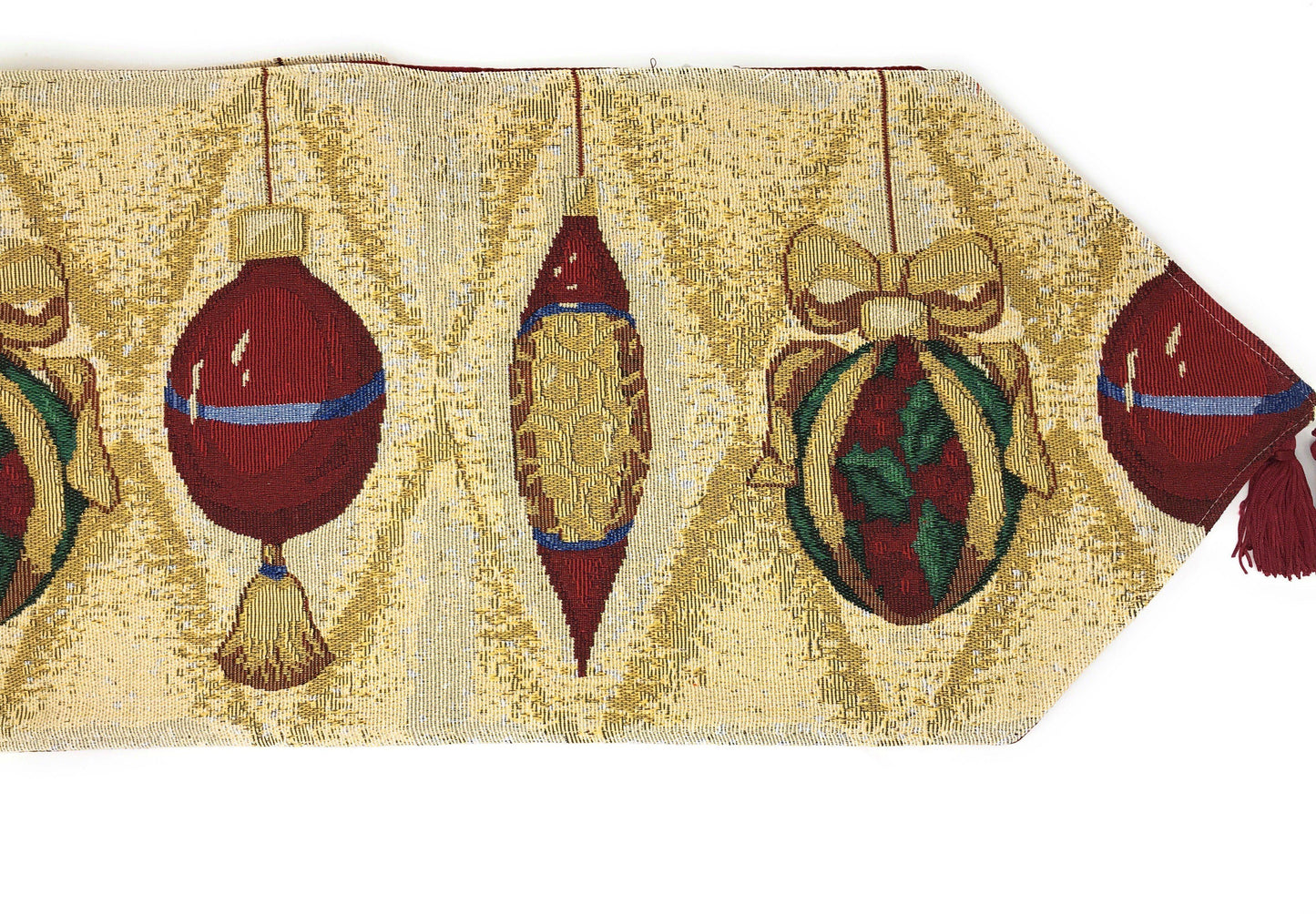 DaDa Bedding Elegant Christmas Ornaments Gold Red Tapestry Dining Table Runner (6139)