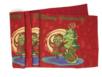 DaDa Bedding Red Santa Claus Christmas Tree Woven Tapestry Dining Table Runner (17615)